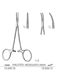 Pinza MOSQUITO Halsted Curvo Micro Con Diente 12 cm. Dimeda 2