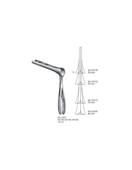 KILLIAN Espéculo Nasal 13 cm. Pala 90 mm. Con artículación de tornillo