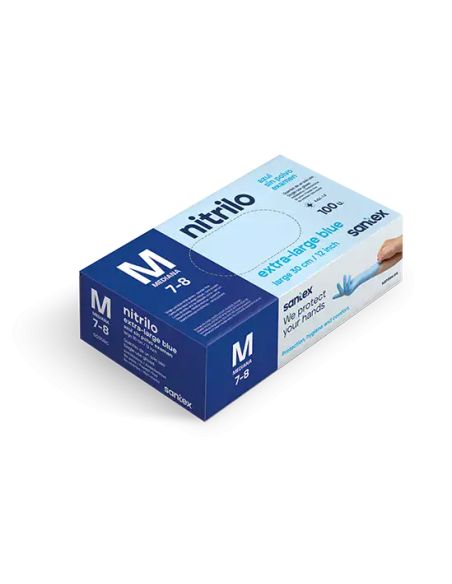 Guante Nitrilo Sin Polvo Extra largo 30 cm., 7,5 gr., Talla XL, Caja 50 unidades