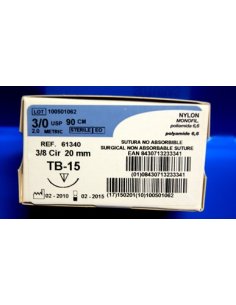 Nylon Monofilamento Azul TB-15, Calibre 3/0, Aguja 20 mm....