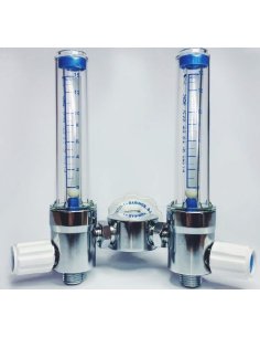 Caudalímetro doble flotámetro 0-15 l/min O2 con derivador...