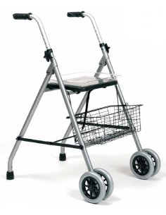 Andador plegable con asiento, respaldo y cesta, Modelo 253.