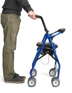 Andador plegable con asiento, respaldo, cesta y freno por... 2