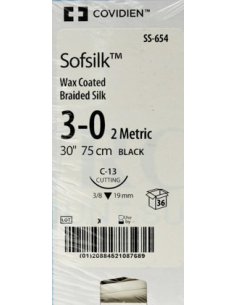 Sutura Sofsilk 3/0 Blk 75 cm C13, caja 36 unds