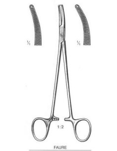 Pinza HISTERECTOMIA de FAURE 20 cm., CURVA Con Diente 1:2.
