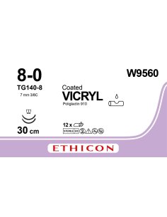 VICRYL 8/0 Aguja 6,5 mm. Triangular 3/8 Circulo, Caja 12...