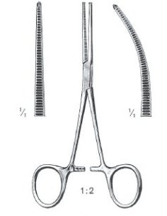 Pinza Hemostática KOCHER 16 cm. CURVA Con Diente. Dimeda
