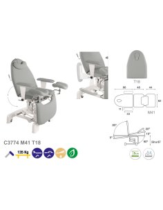 Camilla hidráulica-Sillón Ginecología, 3 cuerpos 62x182...